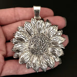 Large Sunflower Pendant - Antique Silver