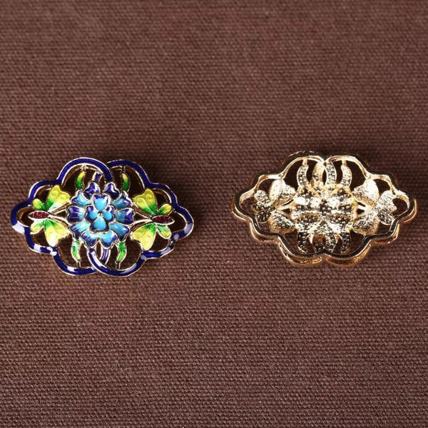 Cloisonne Flower Connector - Gold Finish - Blue, Green, and Yellow Enamel Flower and Butterflies - 31mm x 20mm