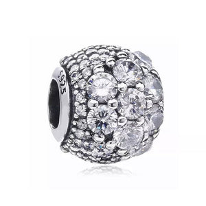 925 Sterling Silver - Enchanted Pave Charm w/Clear Zirconia Crystals - Fits Pandora Charm Bracelets