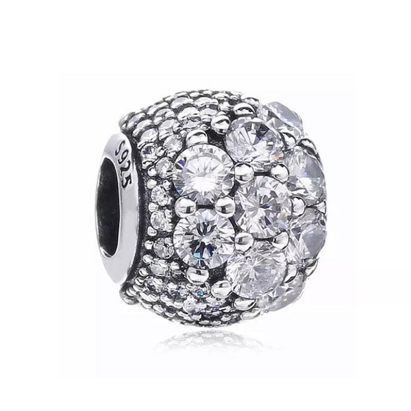 925 Sterling Silver - Enchanted Pave Charm w/Clear Zirconia Crystals - Fits Pandora Charm Bracelets