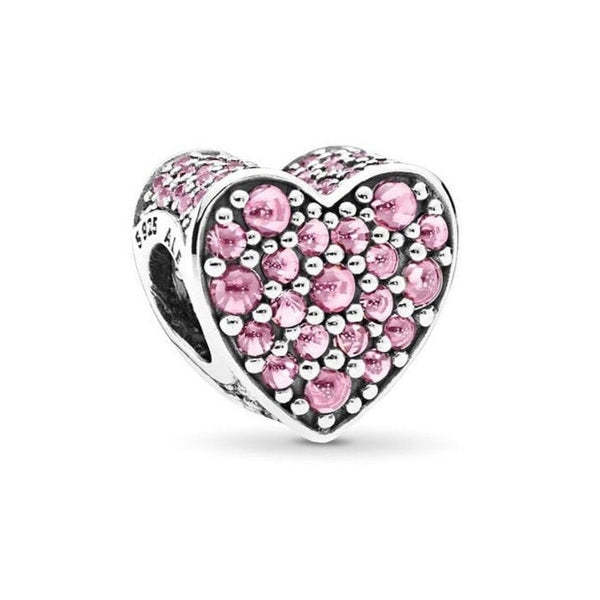 925 Sterling Silver - Pink Dazzling Heart Charm - Fits Pandora Charm Bracelets