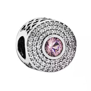 925 Sterling Silver - Pink Radiant Splendor Charm w/ CZ Crystals - Fits Pandora Charm Bracelets