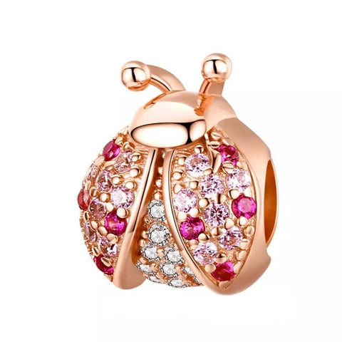 Rose Gold Vermeil Lady Bug Charm - Fits Pandora Charm Bracelets - 14k Rose Gold Plated