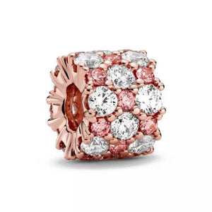 Pink and Clear Sparkle Charm - 14k Rose Gold Plated w/ CZ Crystals - Fits Pandora Charm Bracelets