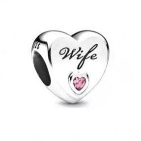 925 Sterling Silver - Wife Love Heart Charm - Fits Pandora Charm Bracelets