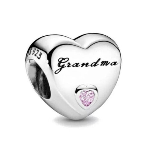 925 Sterling Silver - Grandma Heart Charm - Fits Pandora Charm Bracelets