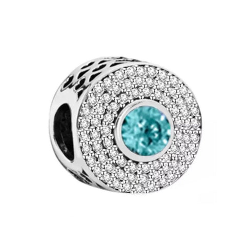 925 Sterling Silver - Blue Radiant Splendor Charm w/ CZ Crystals - Fits Pandora Charm Bracelets