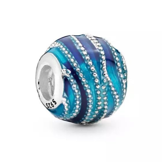 925 Sterling Silver - Blue Wave Charm - Fits Pandora Charm Bracelets