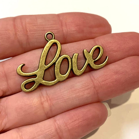 5 Love Word Charms - Lg Cursive Love Word Charm - Antique Bronze