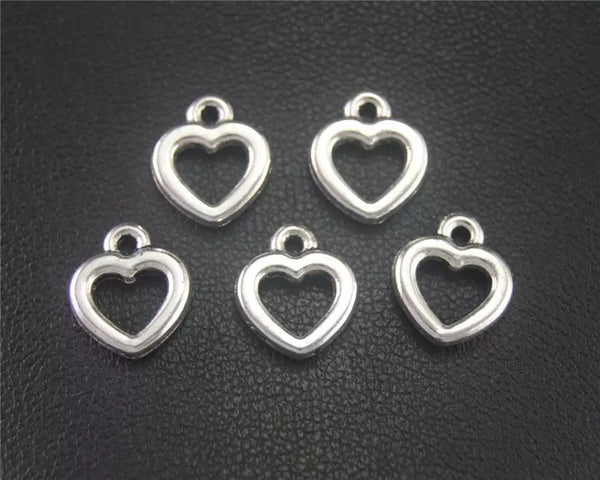 40 Heart Charms - Silver Hollow Heart