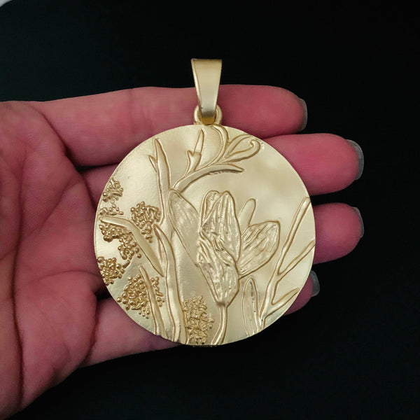 Matte Gold Boho Medallion Flower Pendant