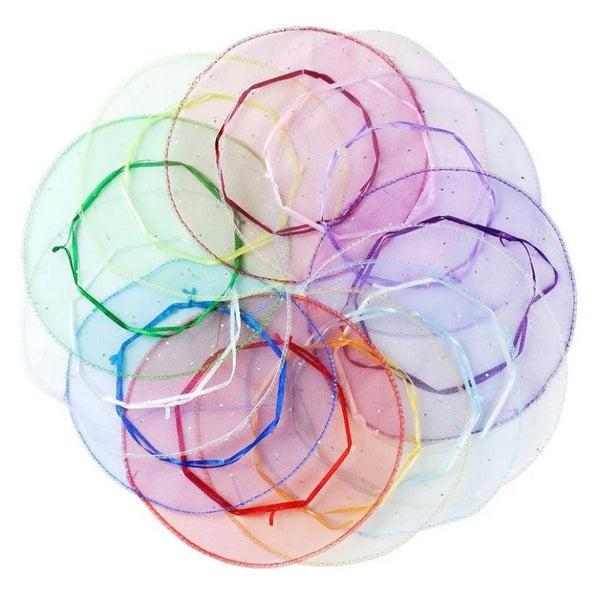 10 Organza Circle Drawstring Pouches - Circle Wrap Gift Bags - Organza Tulle Circles - Party Favor Bags