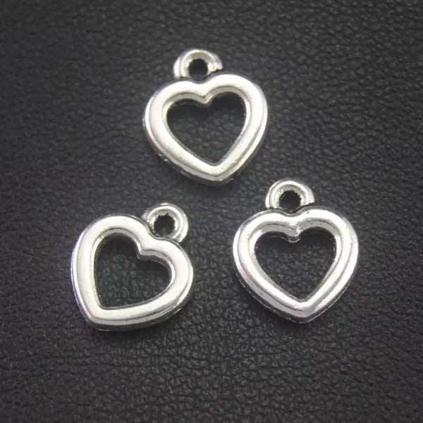 40 Heart Charms - Silver Hollow Heart
