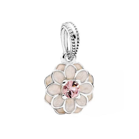 925 Sterling Silver - Silver Blooming Dahlia Dangle Charm - Fits Pandora Charm Bracelets