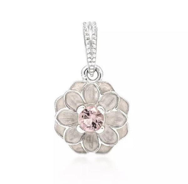 925 Sterling Silver - Silver Blooming Dahlia Dangle Charm - Fits Pandora Charm Bracelets