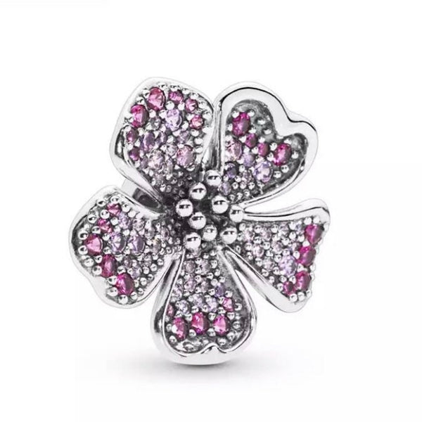 925 Sterling Silver - Big Peach Blossom Flower Charm - Fits Pandora Charm Bracelets