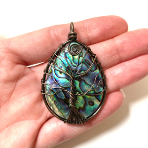 Handmade Abalone Shell Pendant- Copper Wire Wrapped Tree of Life Pendant