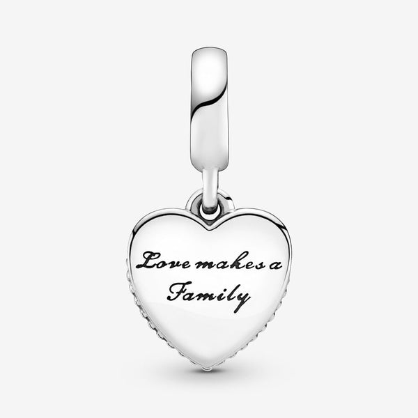 925 Sterling Silver - Love Makes A Family Heart Dangle Charm - Fits Pandora Charm Bracelets