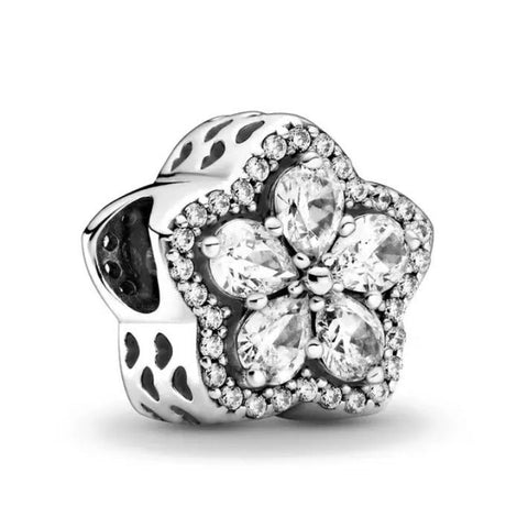 925 Sterling Silver Sparkling Snowflake Pavé Charm w/ CZ Crystals - Fits Pandora Charm Bracelets