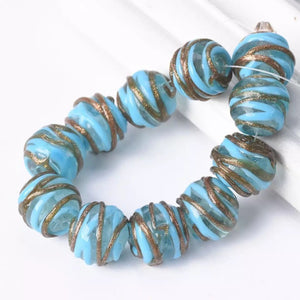 2 Lampwork Beads - 15mm Handmade Glass Beads - Blue and Shimmery Brown Swirls