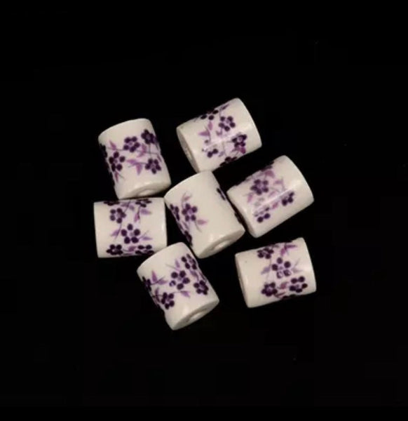 5 Floral Ceramic Cylinder Beads - 4 Colors/Designs
