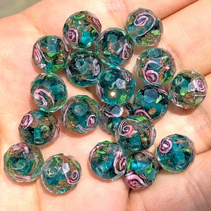 10 Murano, Peacock Blue, Faceted, Lampwork Beads - 8/10/12mm