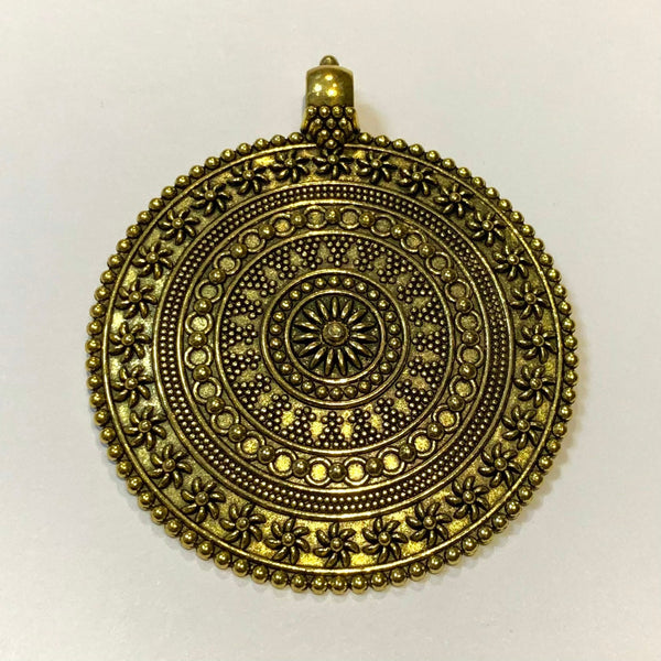 Antique Gold Boho Medallion Flower Pendant - Beautiful detail!