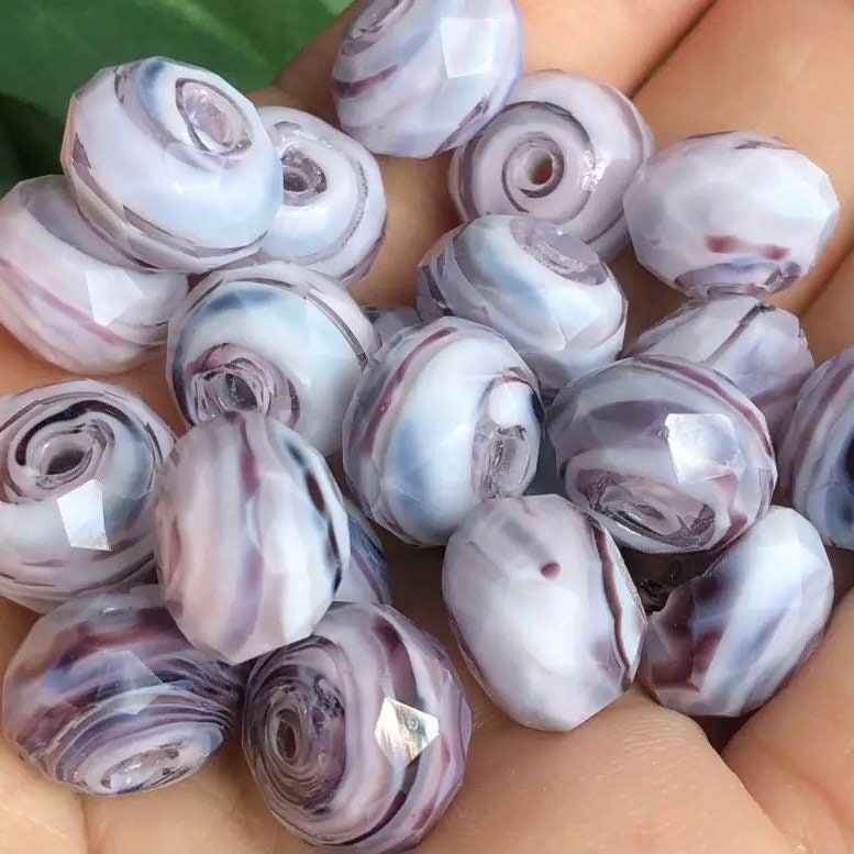 5 Murano, Faceted, Floral Lampwork Beads - 12mm
