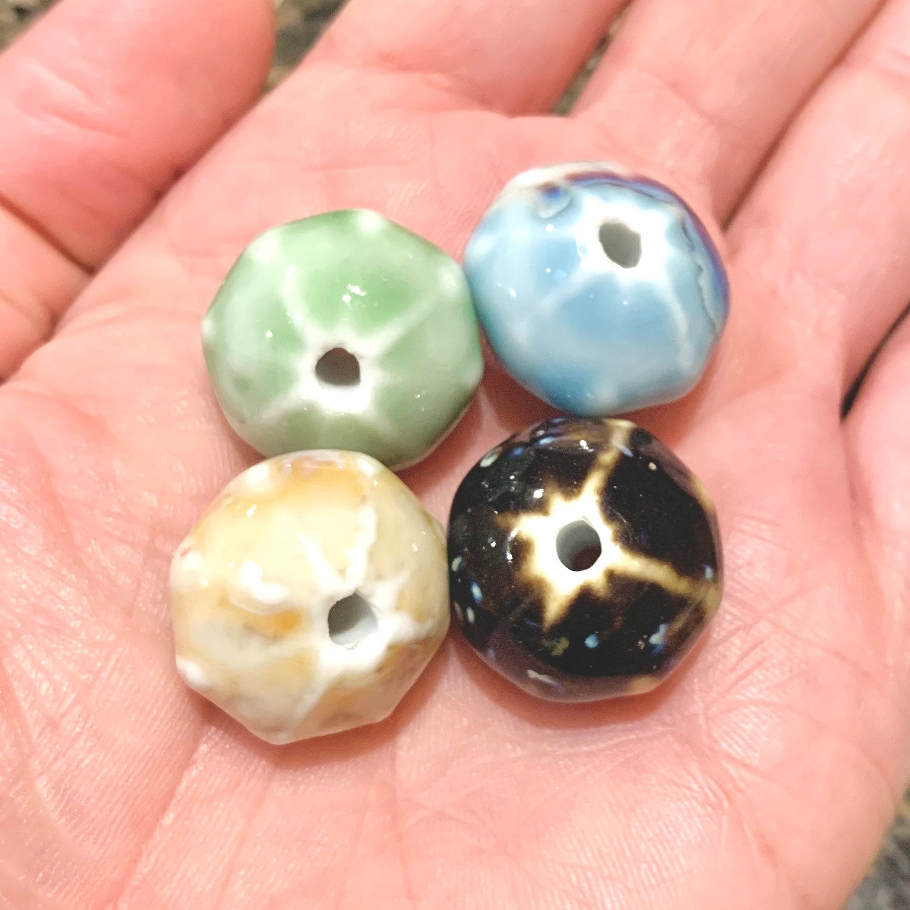 2 pcs - 15mm Ceramic Beads - Large Irregular Shape Boho Style Beads - 4 color variations