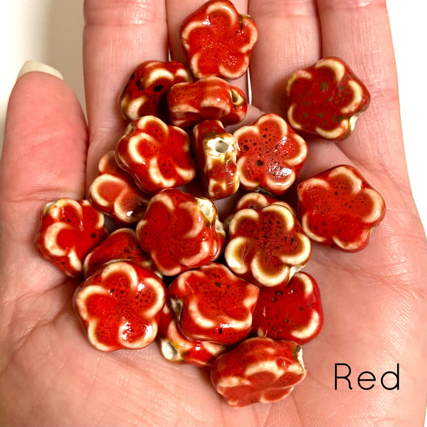 4 Ceramic Flower Beads - 15mm Beads