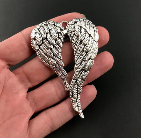 Large Wings Charm - Antique Silver