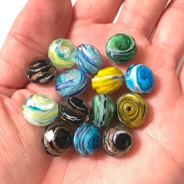 2 Rondelle, Faceted, 12mm Lampwork Beads