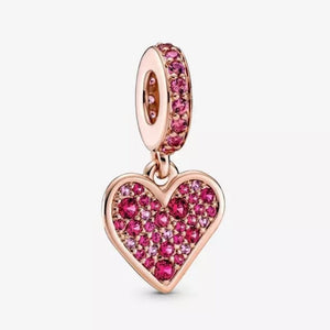 Pavé Freehand Heart Dangle Charm - 14k Rose Gold Plated - Fits Pandora Charm Bracelets