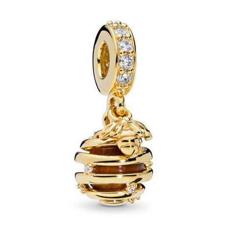 Sparkling Beehive Charm - Sweet as Honey Dangle Charm - Fits Pandora Charm Bracelets