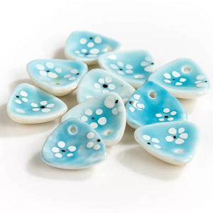 4 Ceramic Petals - Handmade Triangular Floral Ceramic Blue and White Petal Charms