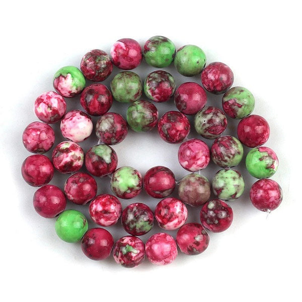10 Rain Flower Stone Beads - Red/Green Round Beads - 4/6/8/10/12mm