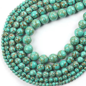 10 Natural Stone/Agate Malachite Beads  - Available in 4/6/8/10/12mm - Turquoise with Gold
