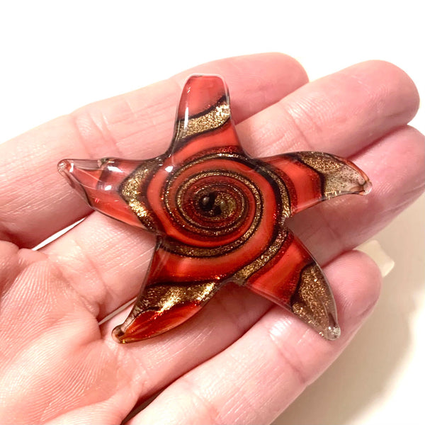 Large Lampwork Pendants with Gold Sand Swirls - Handmade, Starfish Pendants - Available in 5 Colors