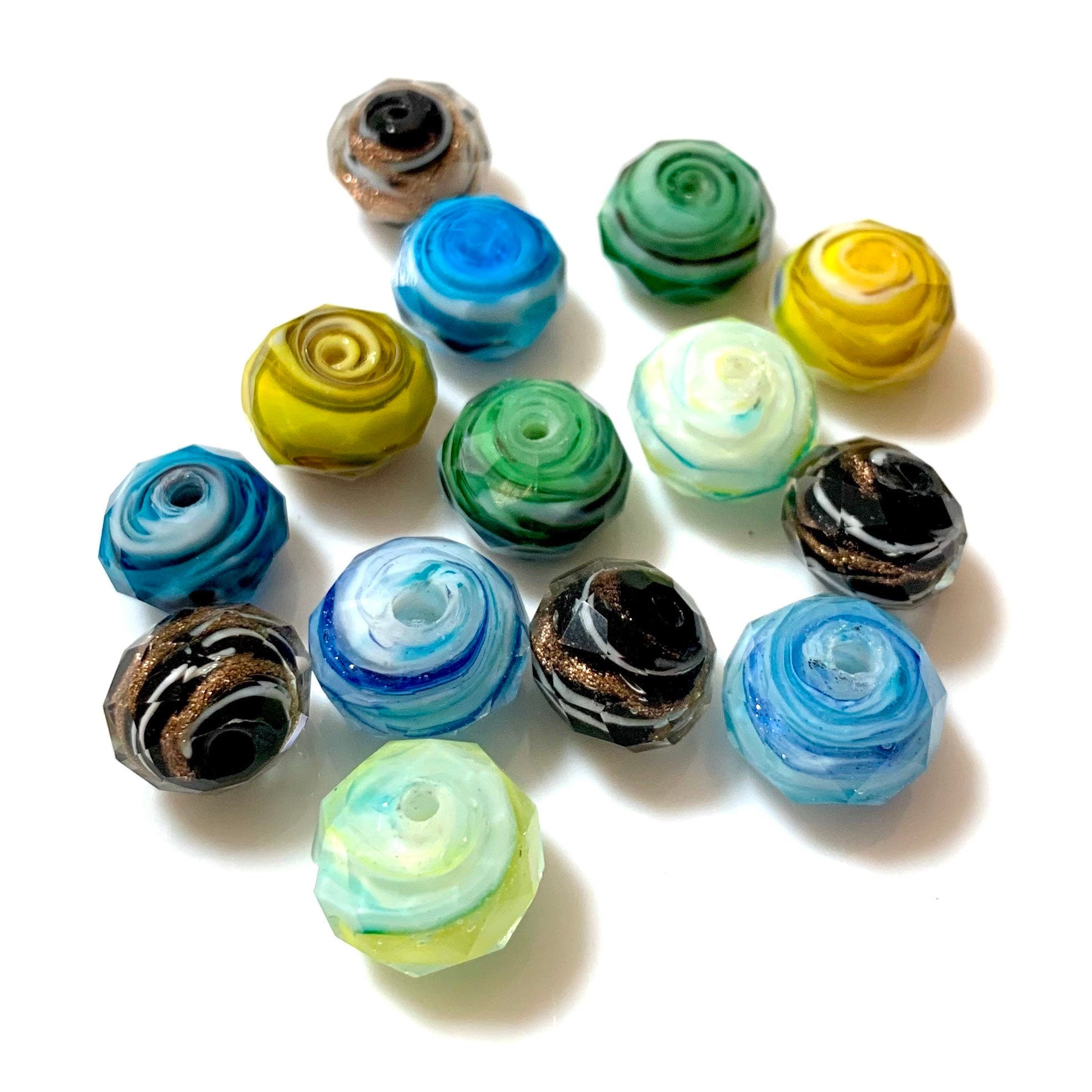 2 Rondelle, Faceted, 12mm Lampwork Beads