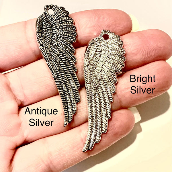 4 Wing Charms - Antique Silver and Bright Silver