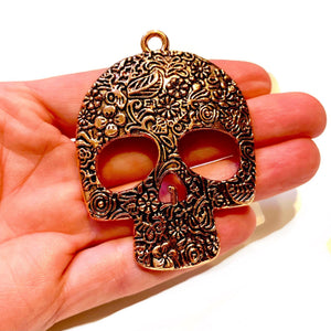 Copper Sugar Skull Pendant - Tibetan Style Skull Pendant - Day of the Dead - Antiqued Red Copper