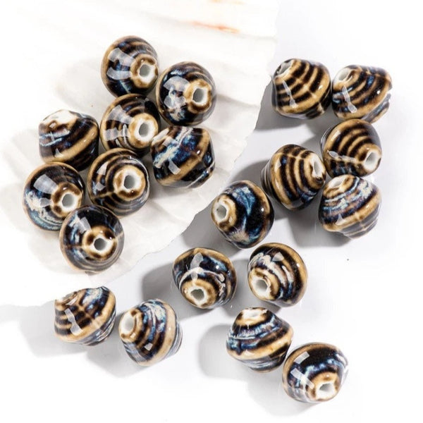 5 Abstract Ceramic Beads - 14mm Irregular Shape Ceramic Beads - Brown Tones