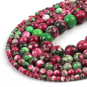 10 Rain Flower Stone Beads - Red/Green Round Beads - 4/6/8/10/12mm