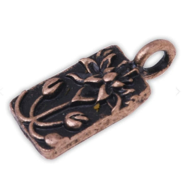 4 Copper Lotus Charms - Rectangle