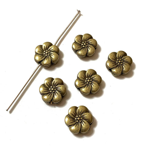 5 Flower Spacer Beads - Antique Bronze