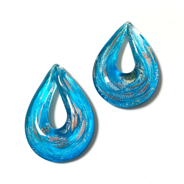 Gold Sand Lampwork Pendant - Handmade, aqua blue with gold accents - Drop Pendant - Teardrop Pendant