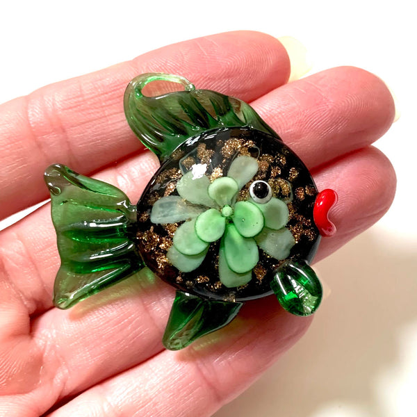 Large Lampwork Pendants - Handmade, Glass Fish and Flower Pendants - Available in 6 Colors