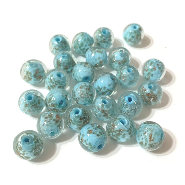5pcs - 12mm Lampwork Beads - Handmade Glass Beads - Pale Blue with Shimmery Gold Sand