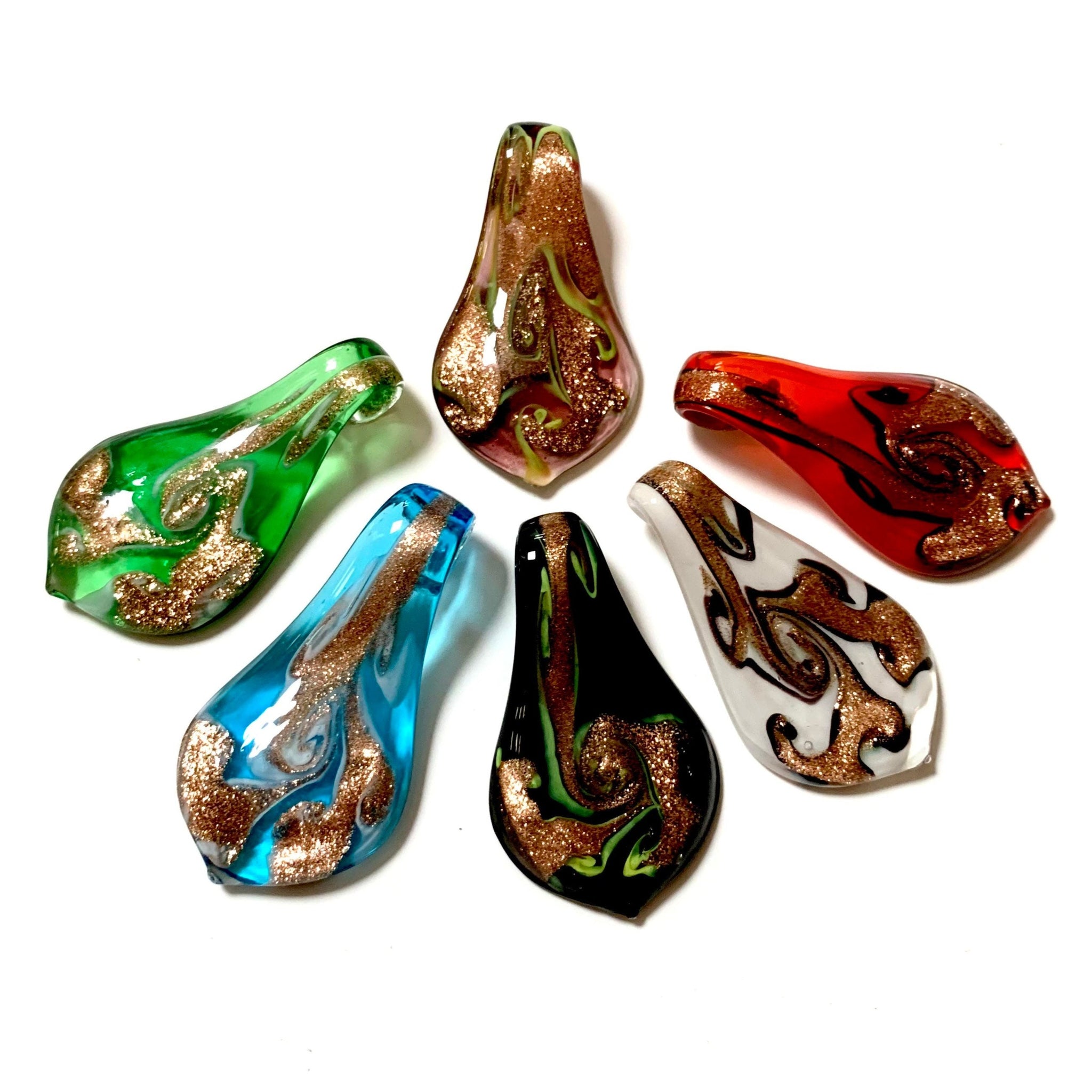 Large Lampwork Pendants - Handmade, Beautiful Colors with Gold Sand Swirls - Drop Pendant
