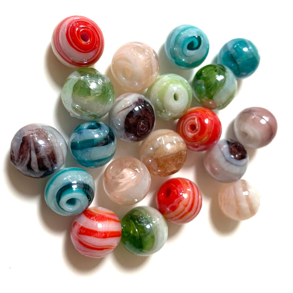 4pcs - 12mm Lampwork Beads - Handmade Glass Beads - Pearlized Round Mixed Color